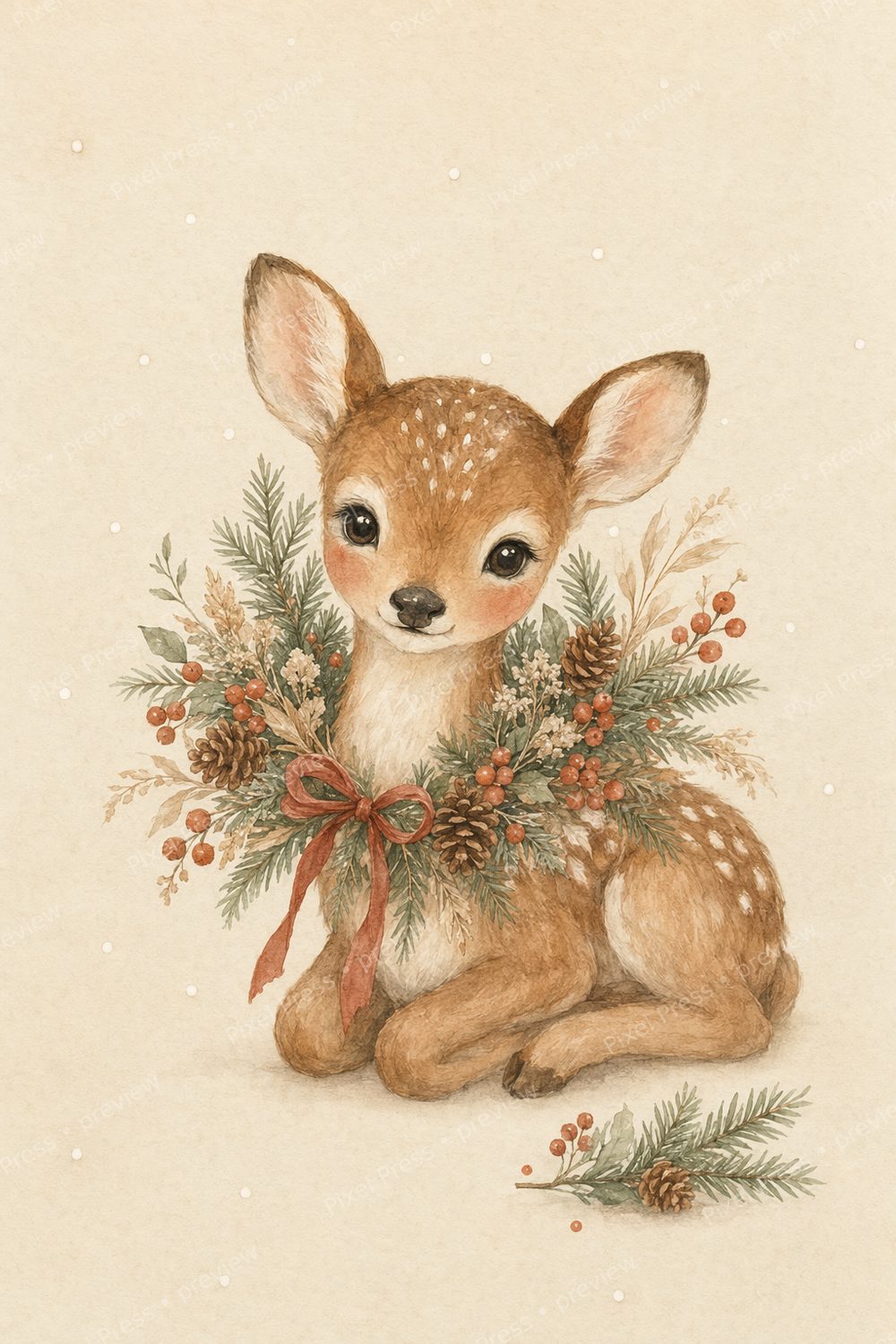 Boho Christmas Nursery Wall Art Set, Woodland Animal Printable Decor — artwork preview (watermarked)