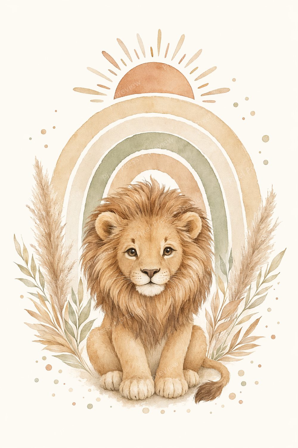Boho Neutral Safari Nursery Wall Art Set, 6 Printable Beige Brown Animal Prints, Gender Neutral Baby Room Decor Bundle — artwork preview (watermarked)