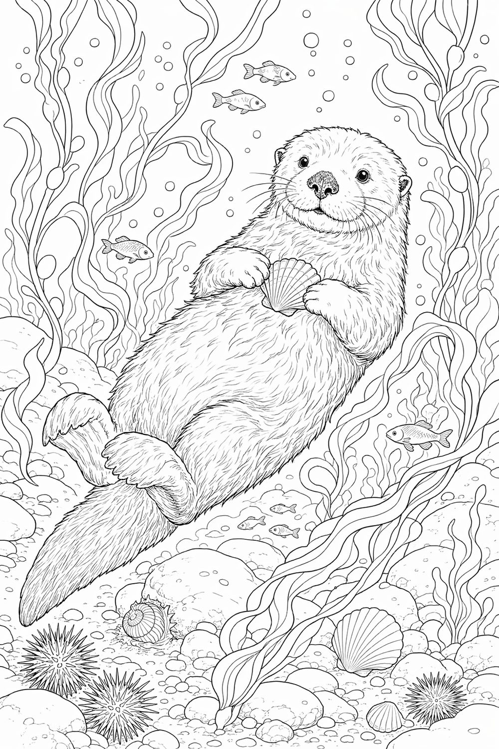 Kelp Forest Coloring Pages Pack, Kelp Forest Animals Coloring Pages, Ocean Habitat Coloring Pages PDF, Sea Animal Printable Bundle — artwork preview (watermarked)