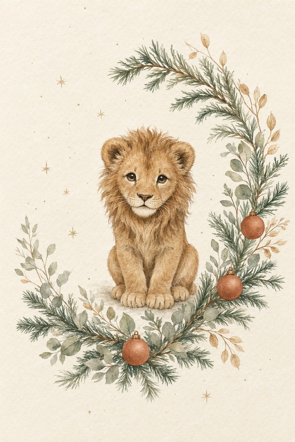 Boho Christmas Safari Nursery Wall Art Set of 6, Neutral Lion Giraffe Zebra Prints — artwork preview (watermarked)