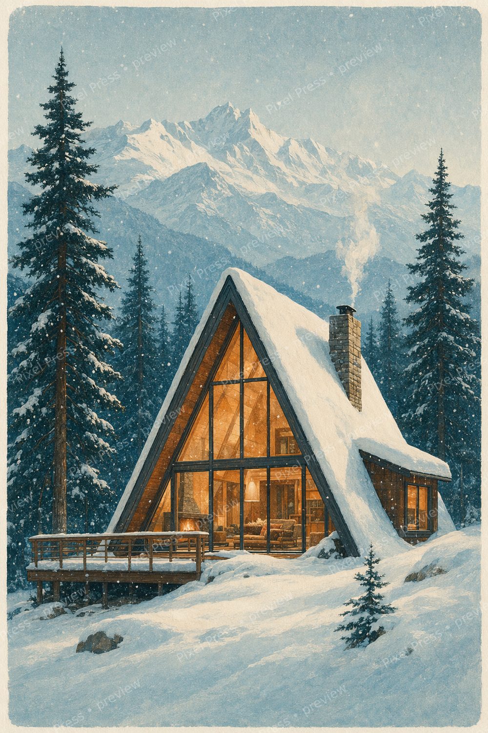 Après Ski Wall Art Printable Set, Cozy Alpine Cabin & Vintage Ski Lodge Decor — artwork preview (watermarked)
