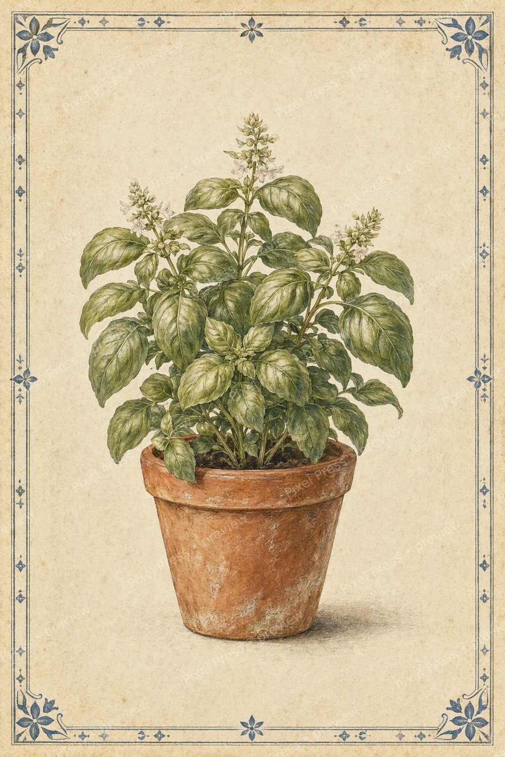 Láminas Botánicas Cocina Española – Set 6 Hierbas Aromáticas Mediterráneas Imprimibles — artwork preview (watermarked)
