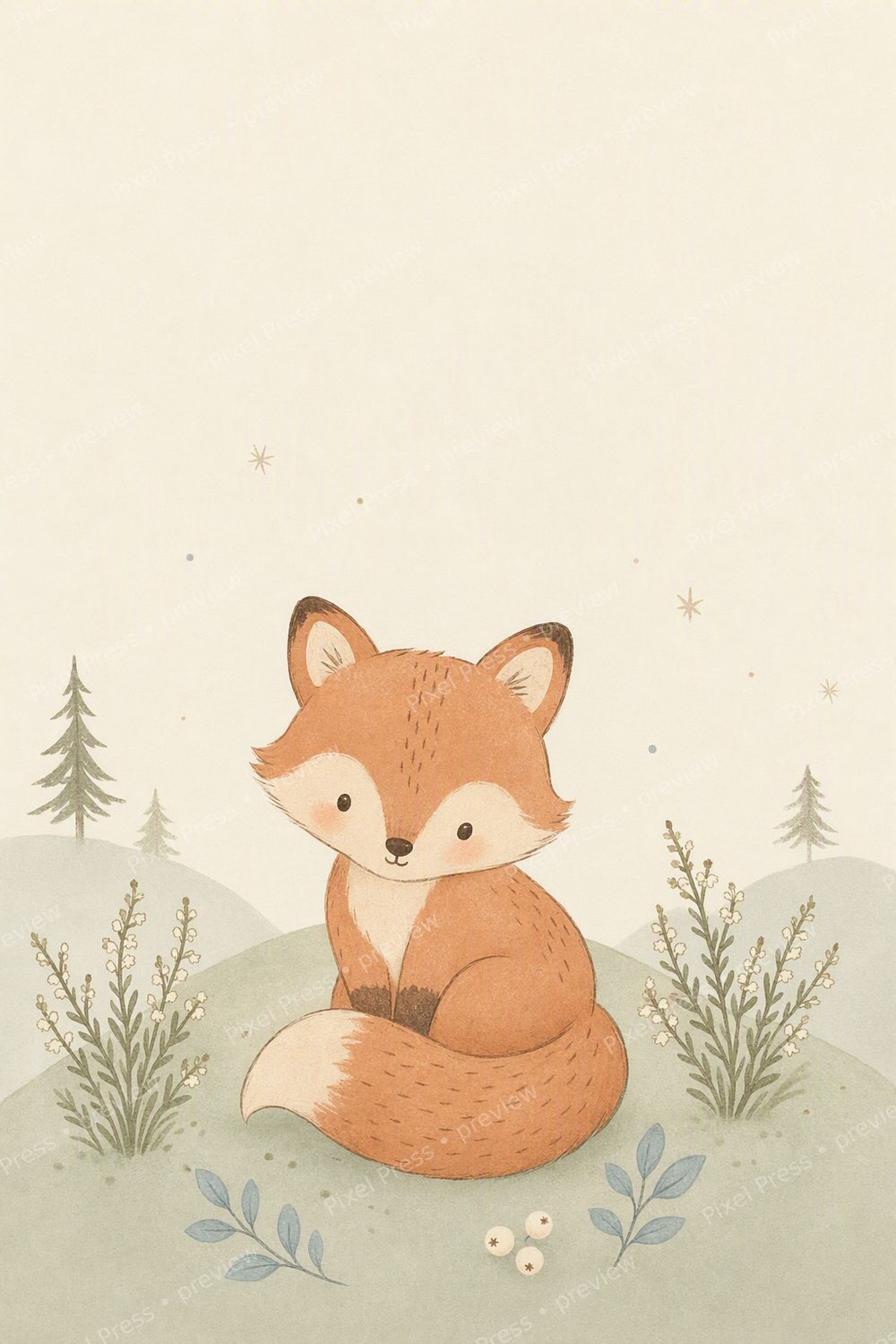Affiches Chambre Bébé Scandinave – Lot de 6 Animaux de Forêt Nordiques — artwork preview (watermarked)