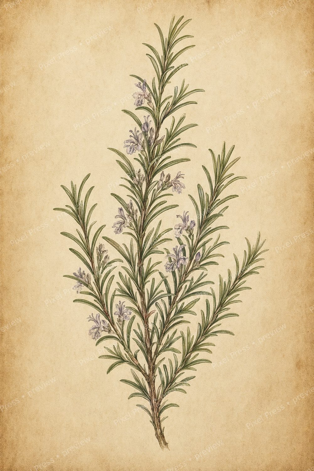 Láminas Botánicas Cocina Español Imprimibles | Set Vintage de 6 Hierbas Culinarias Farmhouse para Decoración Rústica — artwork preview (watermarked)