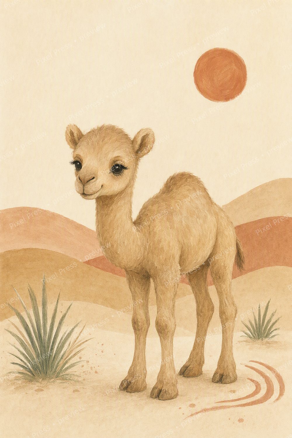 Boho Desert Nursery Wall Art Printable Set, Neutral Safari Animal Prints — artwork preview (watermarked)