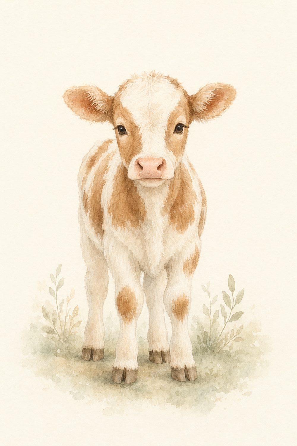 Quadros Decorativos Infantil Fazendinha em Aquarela Suave para Imprimir | Set com 6 Animais da Fazenda | Poster Quarto Bebê — artwork preview (watermarked)