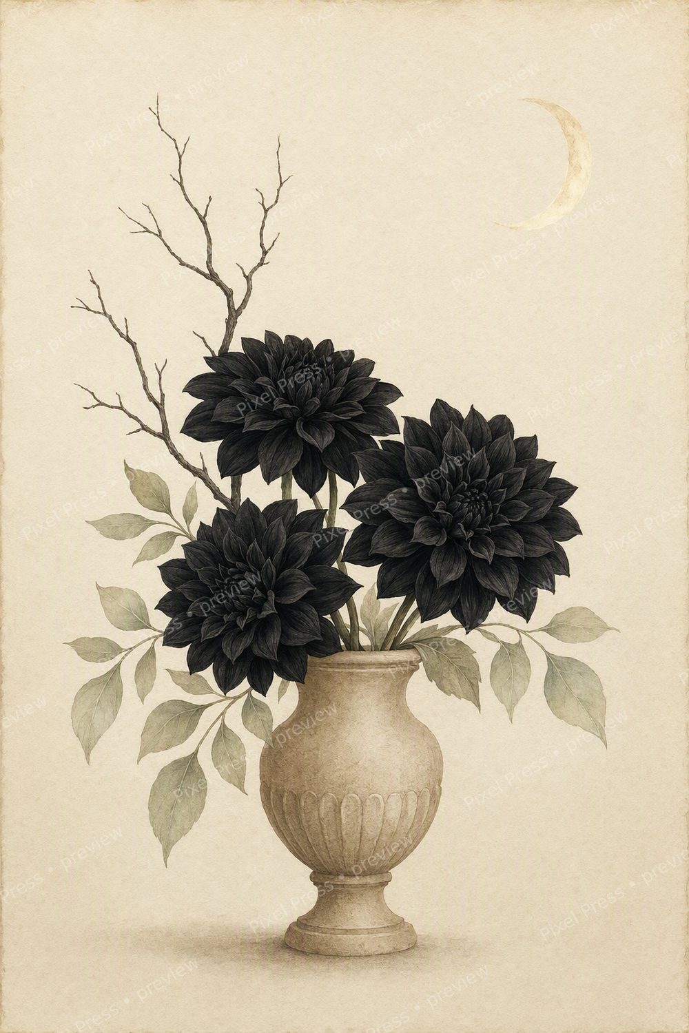 Neutral Halloween Wall Art Printable Set, Moody Botanical Gallery Wall — artwork preview (watermarked)