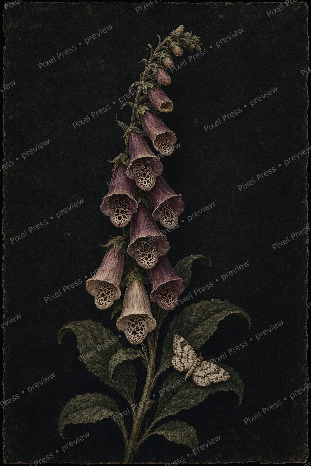 Dark Cottagecore Halloween Wall Art Printable Set, Vintage Botanical Poison Garden Prints — artwork preview (watermarked)