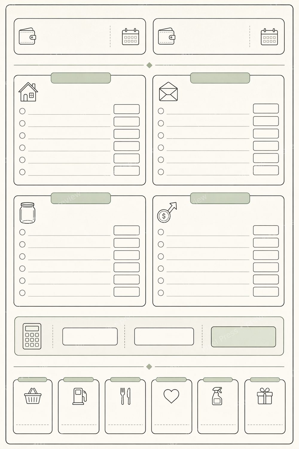 Biweekly Budget Planner Printable | Paycheck Budget Binder & Cash Envelope Set — artwork preview (watermarked)