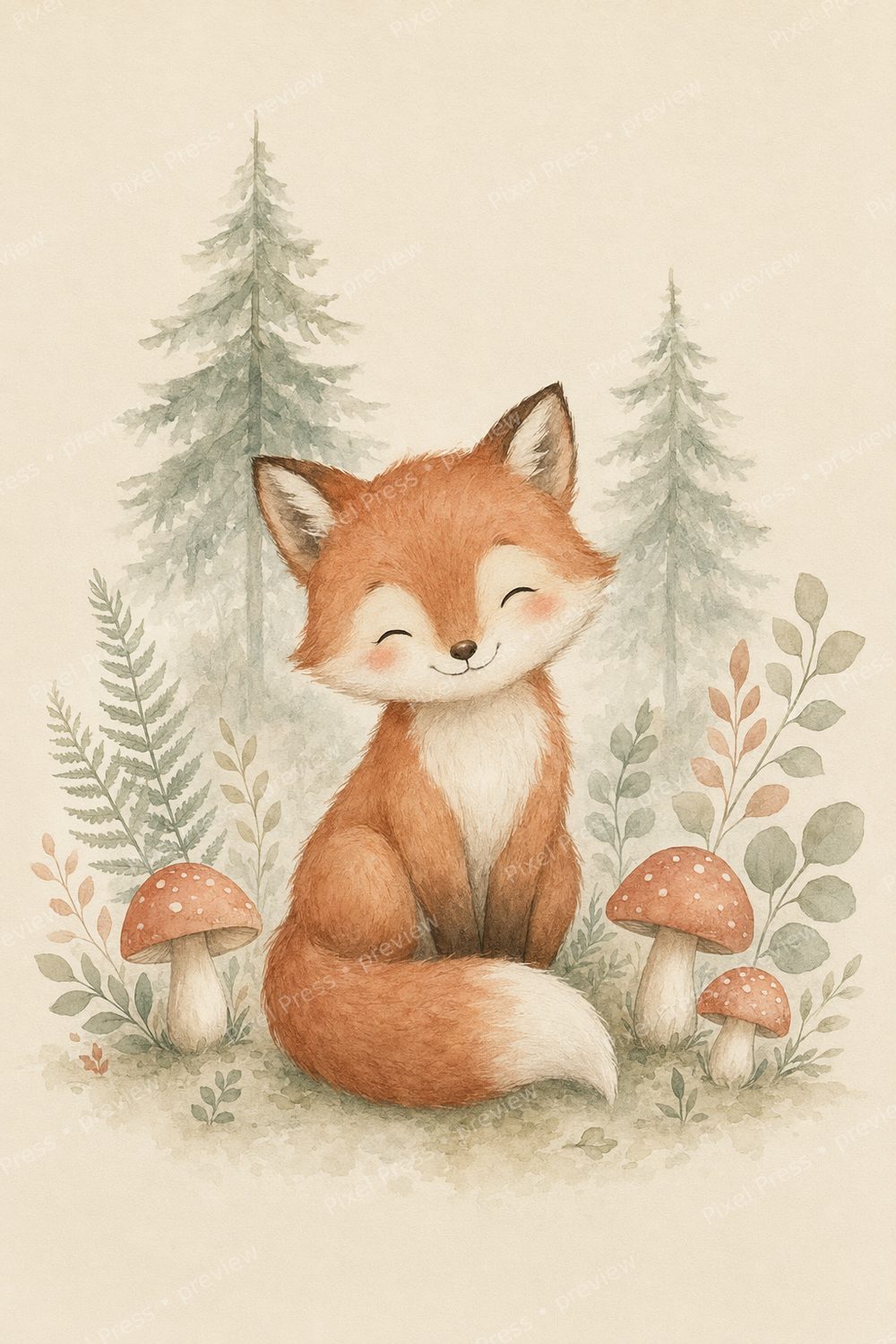 Affiche Chambre Bébé Scandinave Animaux Forêt | Set 6 Posters Imprimables — artwork preview (watermarked)