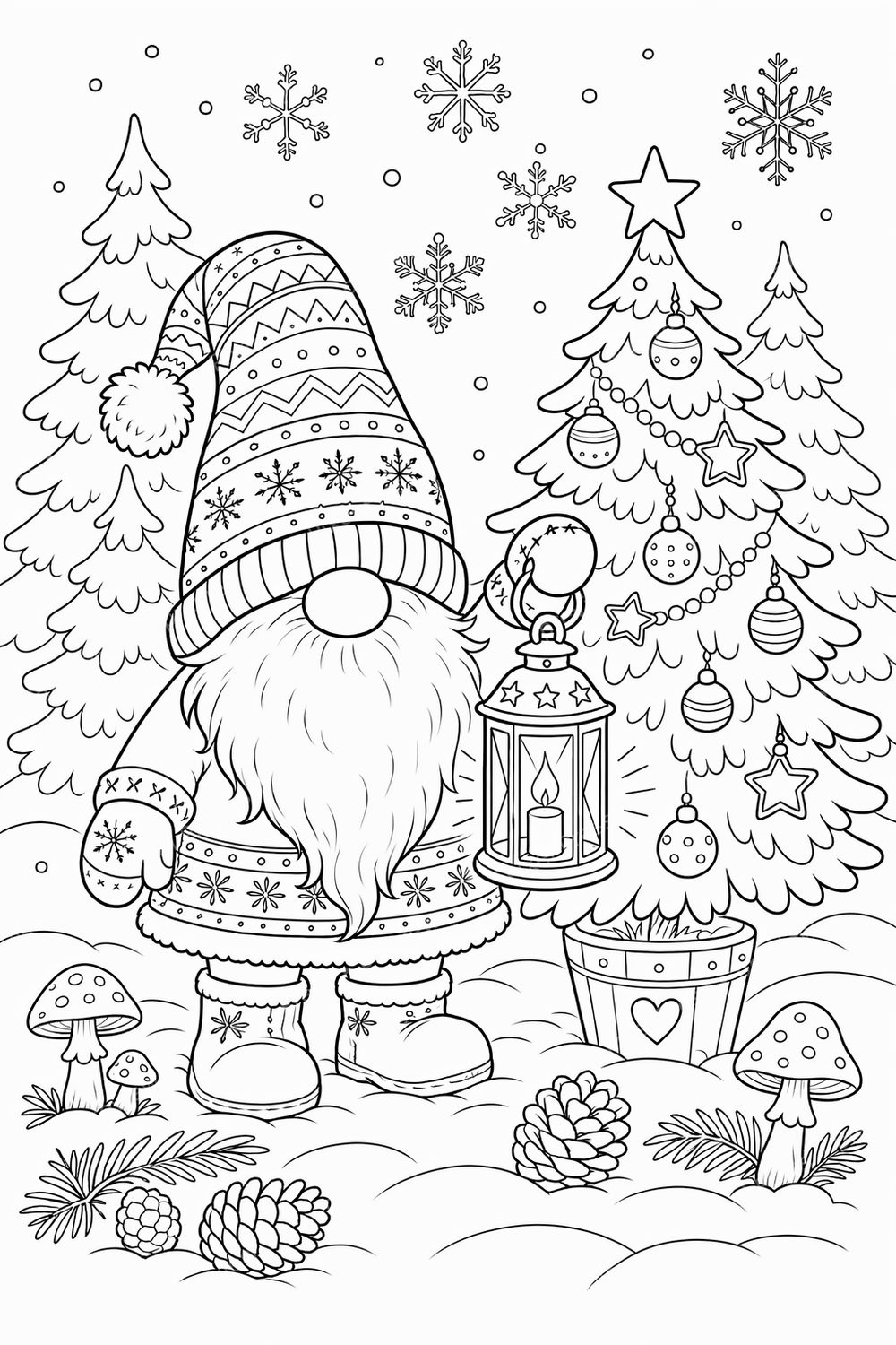 Scandinavian Christmas Gnome Coloring Pages Printable Bundle, Nordic Holiday Gnome Coloring Book PDF, Swedish Tomte Coloring Sheets Pack — artwork preview (watermarked)