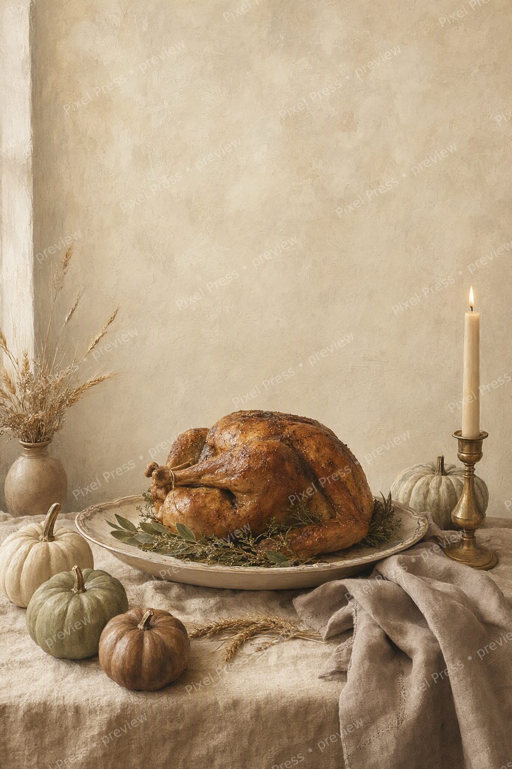 Neutral Thanksgiving Wall Art Printable Set, Heirloom Pumpkin Pear Dining Room Decor — artwork preview (watermarked)