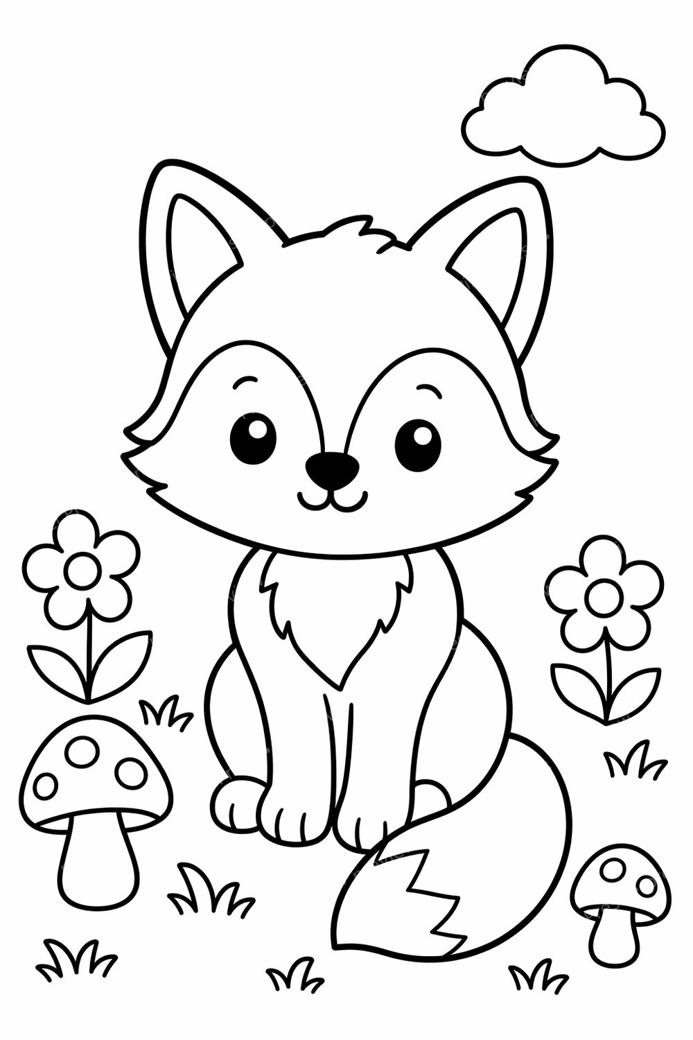 Cute Woodland Animal Coloring Pages for Preschoolers Bundle, Forest Animal Coloring Pages for Kids, Bold Line Printable PDF Pack — artwork preview (watermarked)