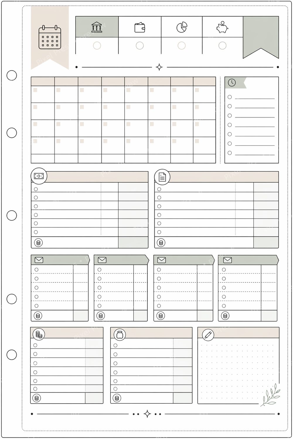 Minimalist Budget Binder Printable 2026 Bundle, 2026 Budget Binder Printable PDF, Paycheck Budget, Cash Envelope & Debt Tracker Pages — artwork preview (watermarked)