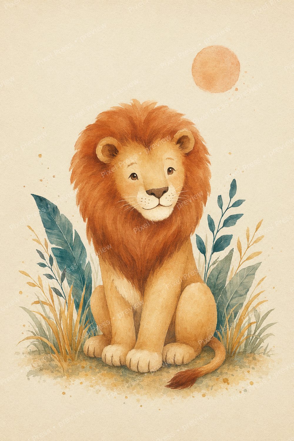 Quadros Decorativos Infantil Safari – Kit 6 Artes Aquarela Terracota & Azul-Petróleo — artwork preview (watermarked)