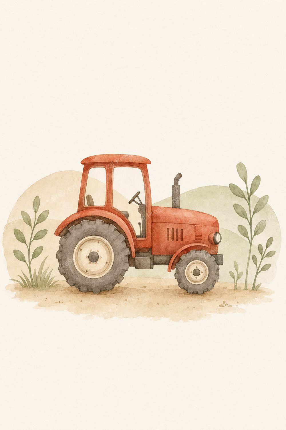 Quadros Decorativos Infantil Fazendinha | Kit 6 Aquarelas para Imprimir — artwork preview (watermarked)