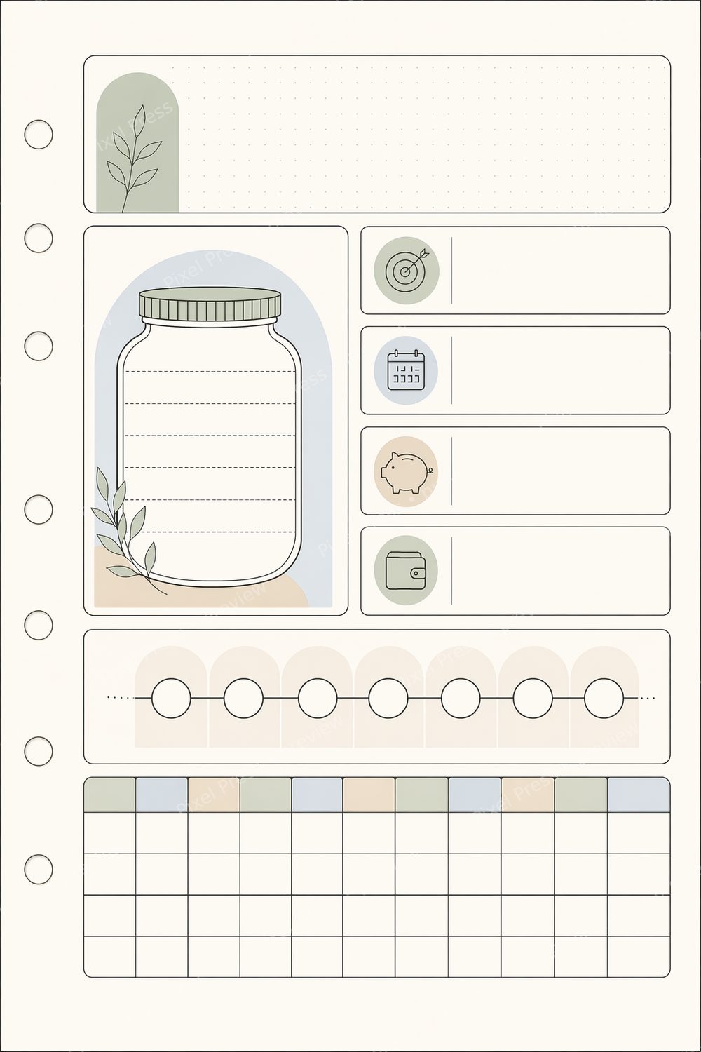 Minimalist Budget Binder Printable PDF Bundle, Savings Tracker Printable Set, Bill Tracker & Debt Payoff Tracker Inserts — artwork preview (watermarked)