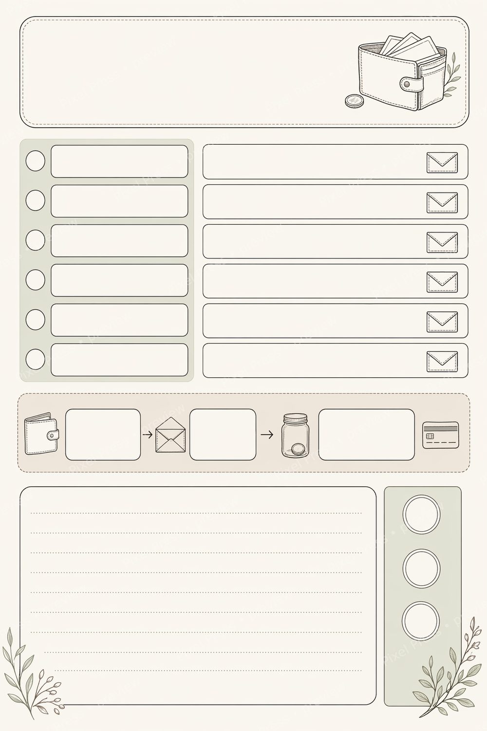 Minimalist Cash Envelope Budget Binder Printable | Paycheck & Sinking Funds Tracker Set — artwork preview (watermarked)