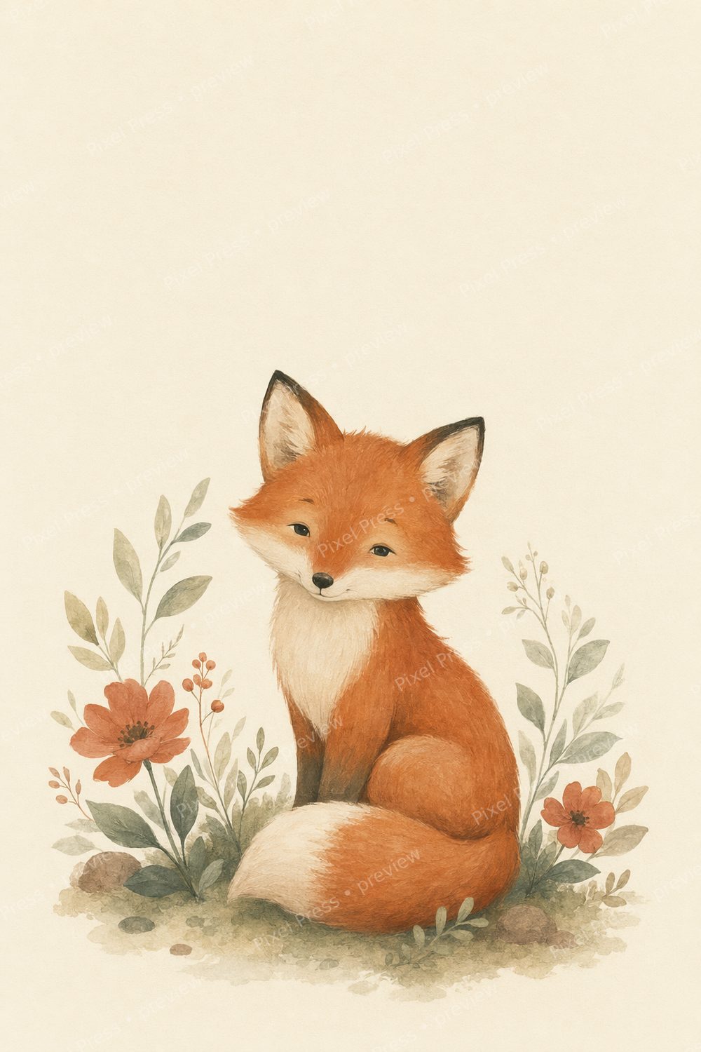 Affiche Chambre Bébé Scandinave Renard – Set Forêt à Imprimer — artwork preview (watermarked)