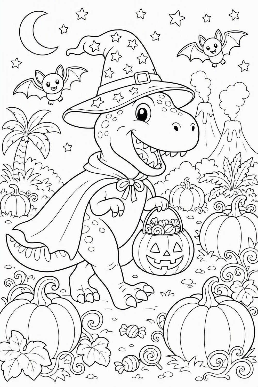 Halloween Dinosaur Coloring Pages Printable Bundle, 8 Cute Dino PDF Activities — artwork preview (watermarked)