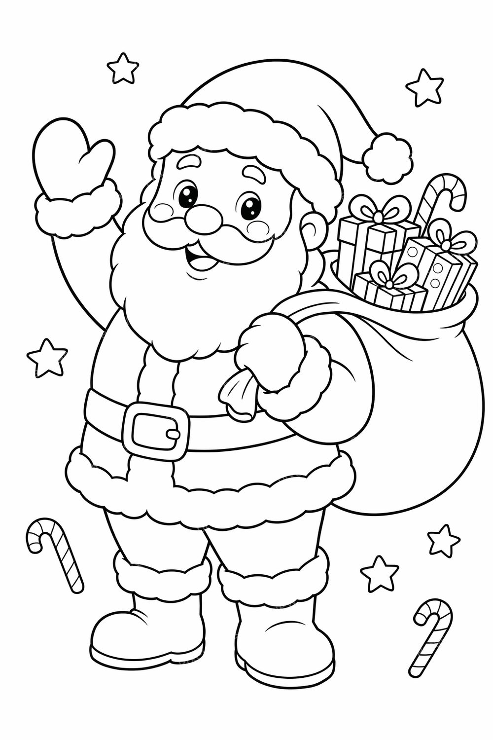Cute Christmas Coloring Pages Printable for Kids - 8 Page Christmas Coloring Bundle PDF, Easy Holiday Coloring Sheets for Ages 4-8 — artwork preview (watermarked)