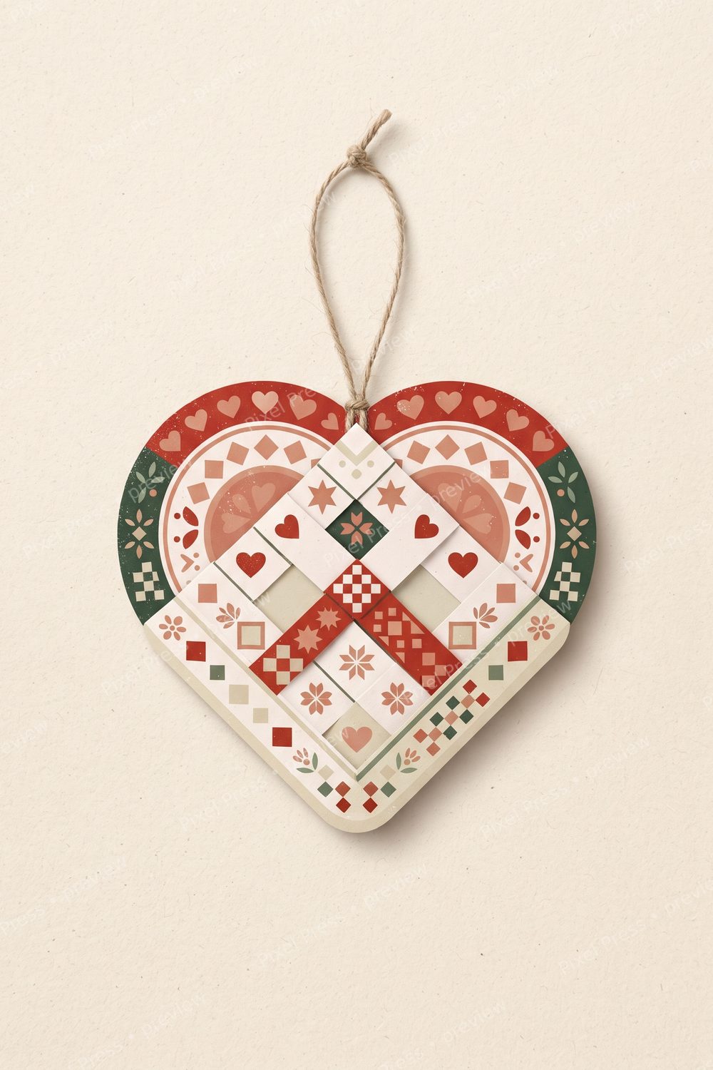 Scandinavian Christmas Wall Art Set | Nordic Folk Art Holiday Prints | Cozy Red & Cream Christmas Gallery Wall Decor — artwork preview (watermarked)