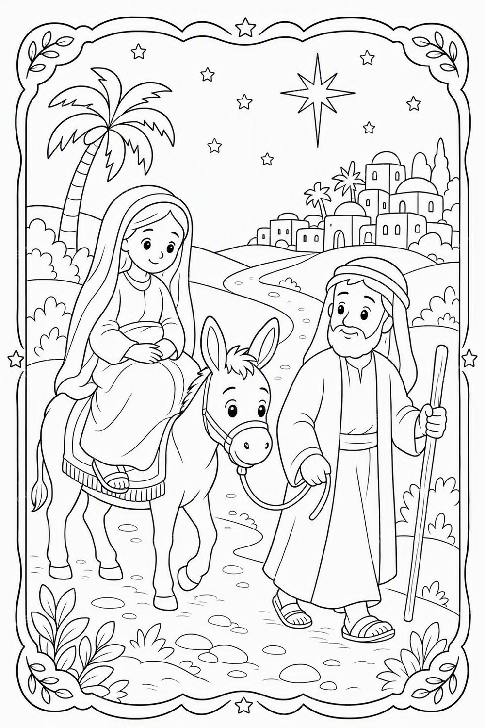 Nativity Coloring Pages Printable - Christian Christmas Coloring Pages for Kids, Bethlehem PDF Set — artwork preview (watermarked)