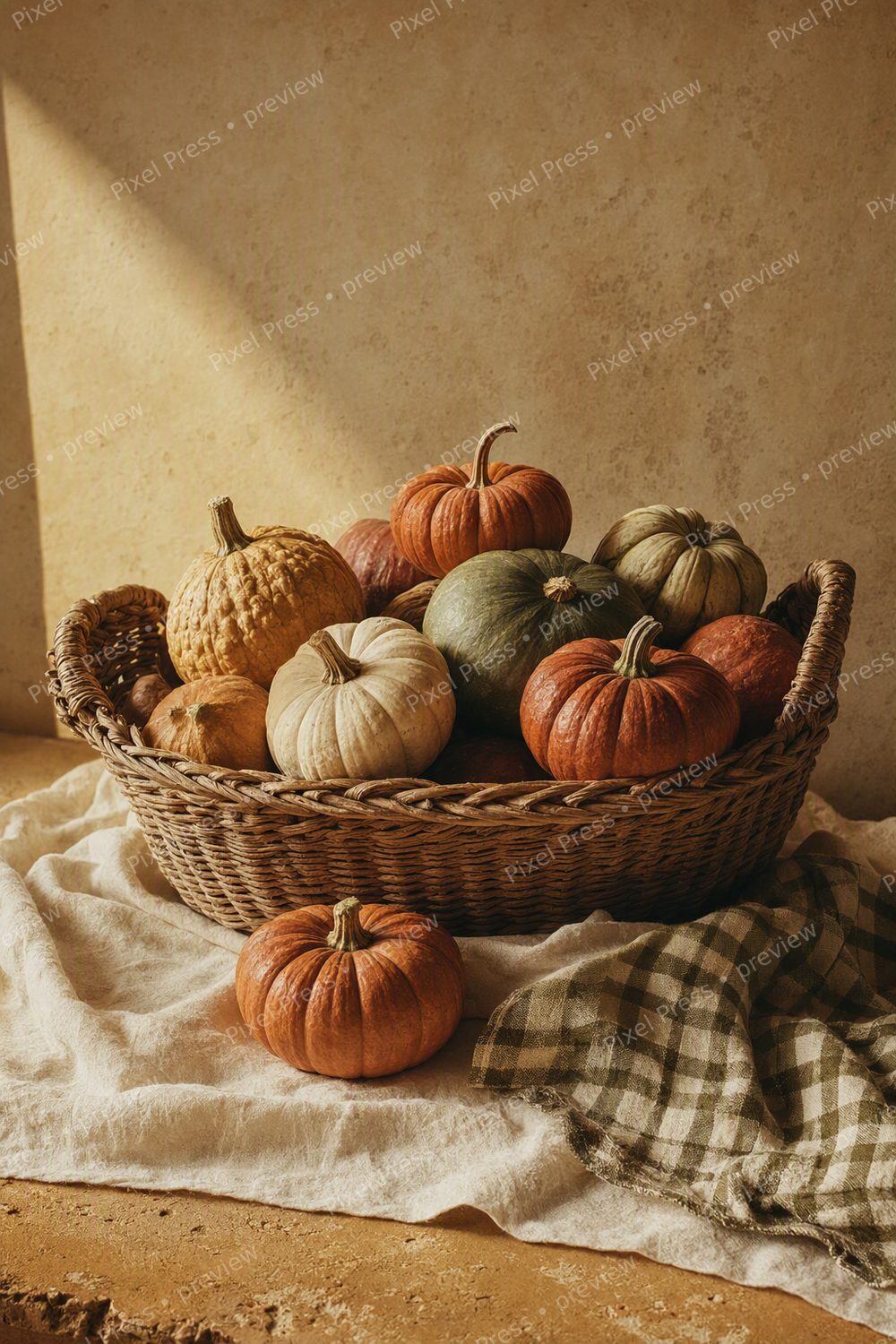 Vintage Fall Kitchen Wall Art Printable Set, 1970s Autumn Farmers Market Still Life Gallery Wall — artwork preview (watermarked)