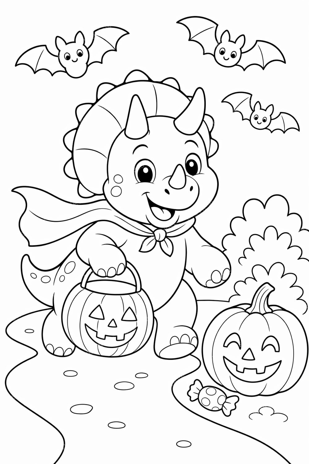 Halloween Dinosaur Coloring Pages Printable Bundle | Spooky Cute Dino Coloring Book PDF for Kids — artwork preview (watermarked)