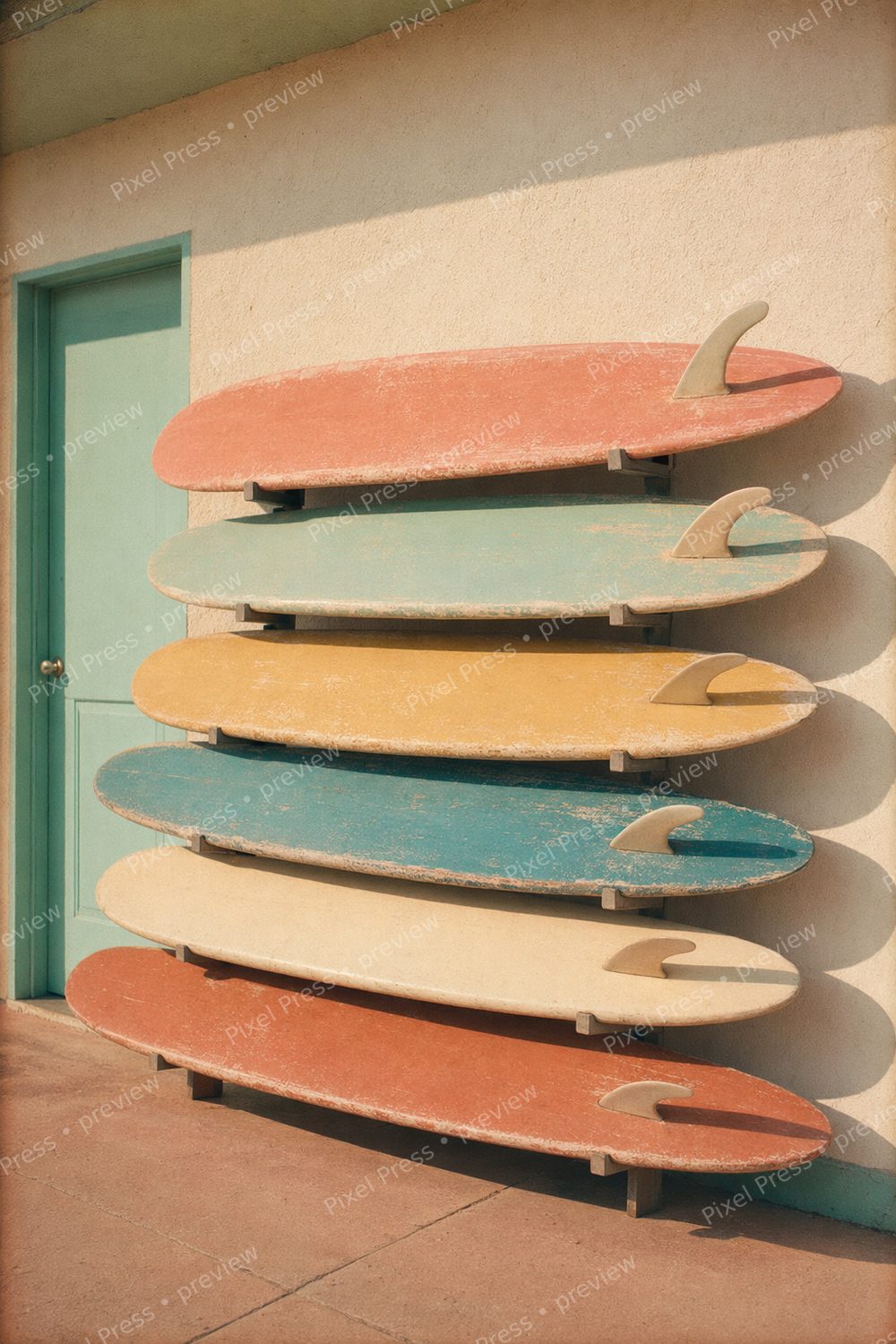 Retro Surf Wall Art Printable Set, Vintage Surf Motel Coastal Decor Bundle — artwork preview (watermarked)