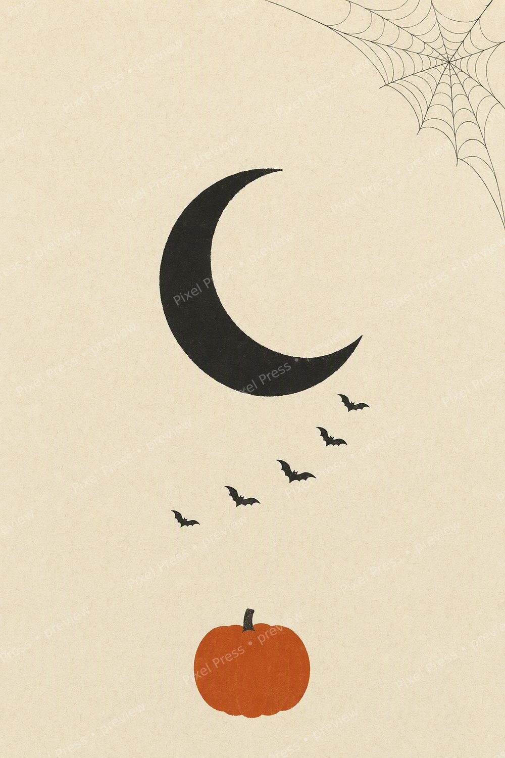 Minimalist Halloween Wall Art Printable Set, Moon Phase Gallery Wall Prints — artwork preview (watermarked)