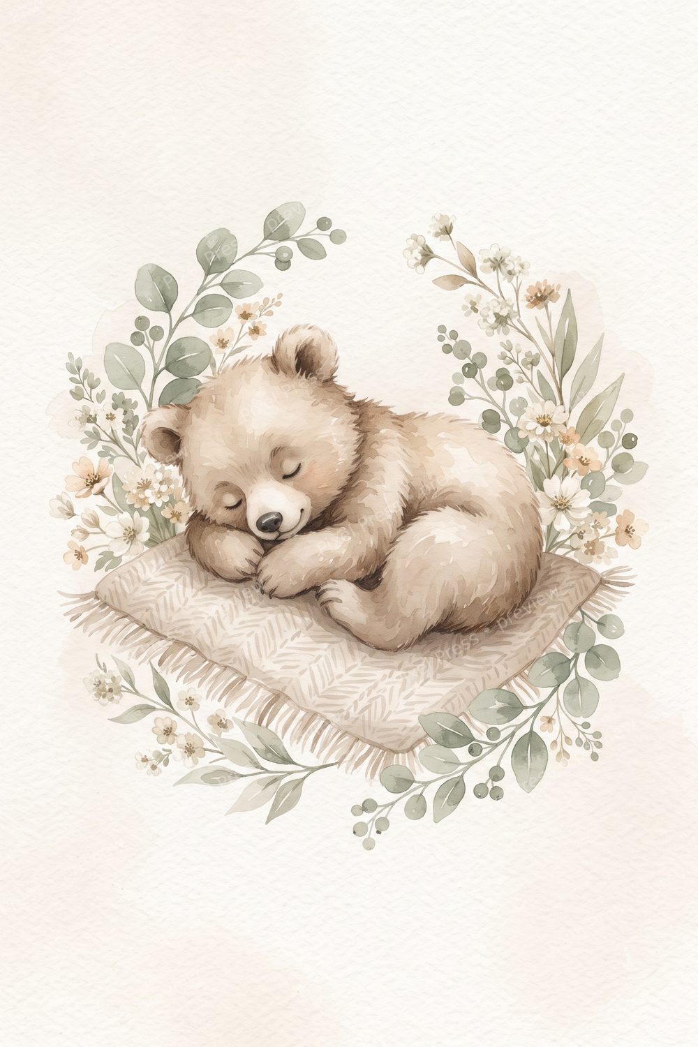 Neutral Nursery Wall Art Set, Woodland Bear & Bunny Prints, Gender Neutral Baby Decor Bundle — artwork preview (watermarked)