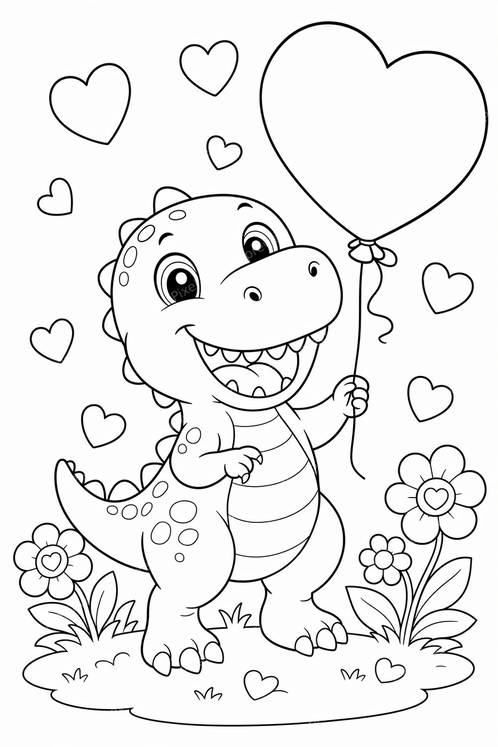 Dinosaur Valentine Coloring Pages Printable for Kids Bundle, Cute Dino Valentine Coloring Sheets, Classroom Valentine Activity Pack — artwork preview (watermarked)