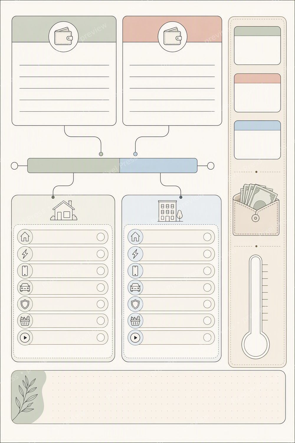 Biweekly Paycheck Budget Binder Printable | Minimalist Bill Pay & Sinking Funds Planner — artwork preview (watermarked)