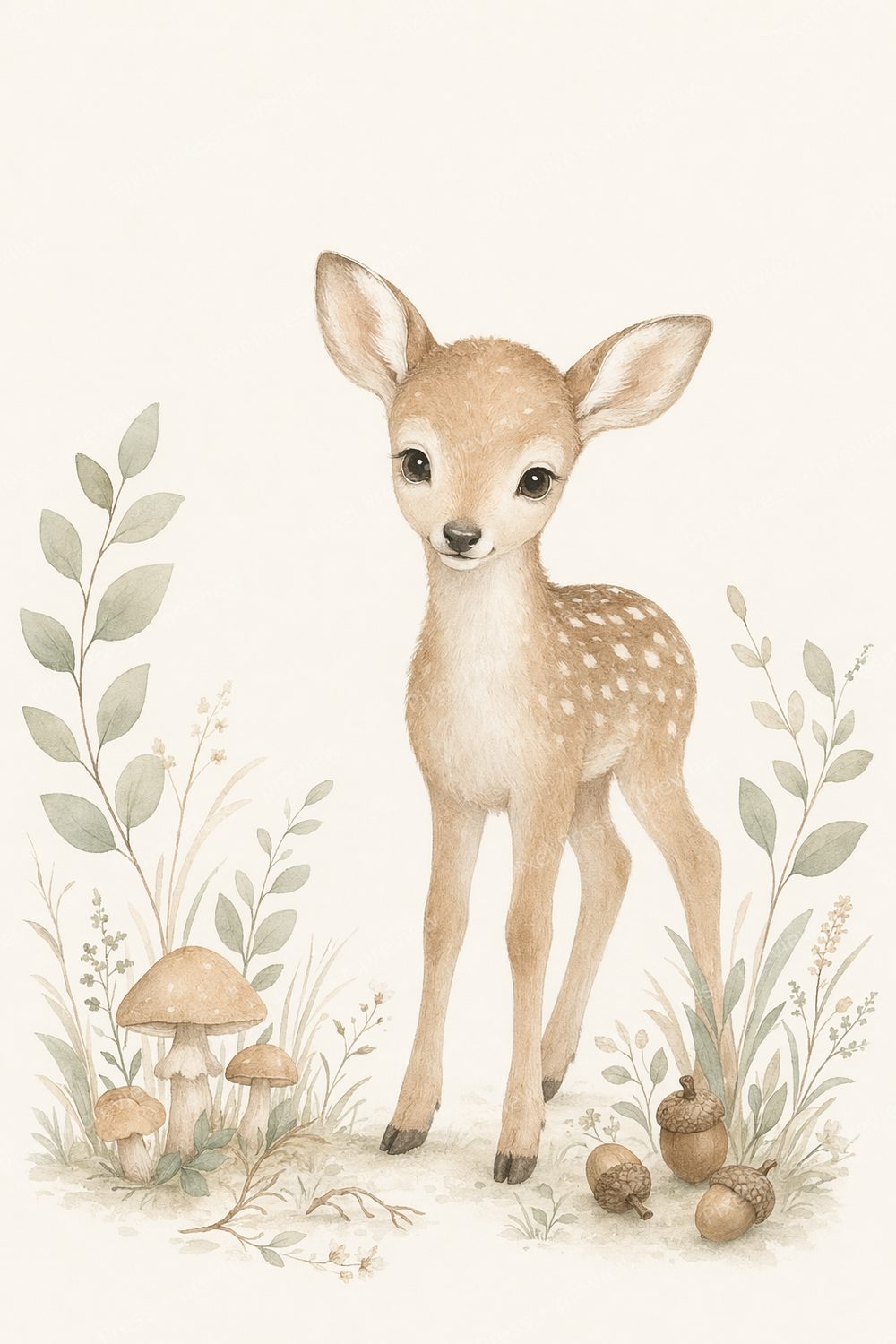 Kinderzimmer Poster Set Waldtiere Printable – Boho Neutral Babyzimmer Bilder in Beige & Salbei, 6er Woodland Nursery Wall Art Bundle — artwork preview (watermarked)