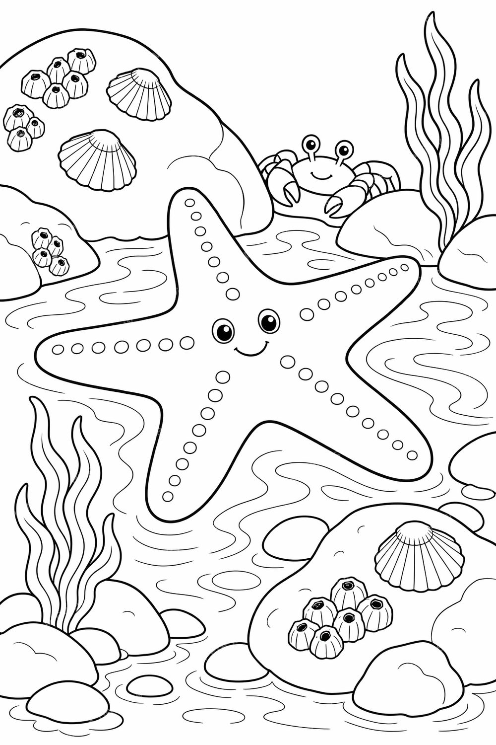 Tide Pool Coloring Pages Printable – Pacific Northwest Intertidal Animals PDF Pack — artwork preview (watermarked)
