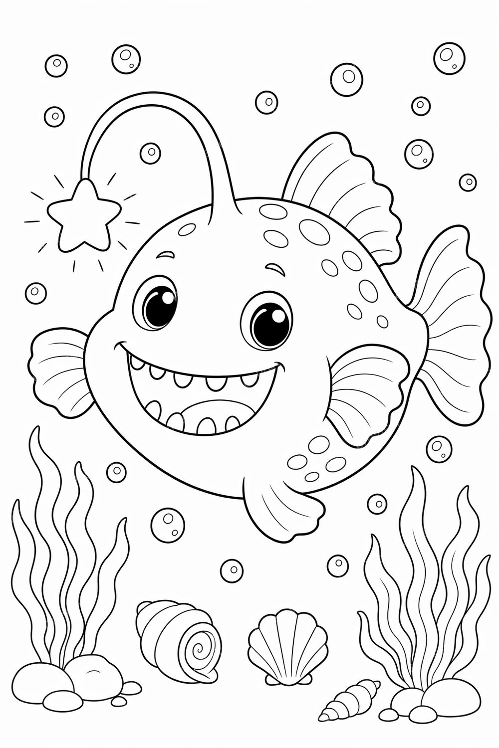 Cute Deep Sea Animals Coloring Pages Printable for Kids - 8 Page Deep Ocean Coloring Pack PDF PNG — artwork preview (watermarked)