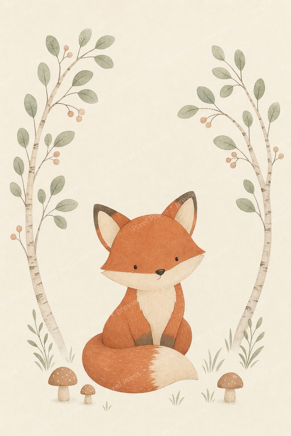 Affiches Chambre Bébé Scandinave – Trio Animaux Forêt Nordique à Imprimer, Tons Sauge Terracotta — artwork preview (watermarked)