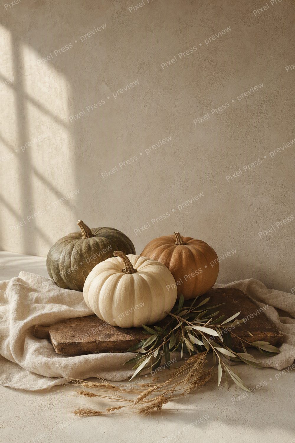 Neutral Thanksgiving Kitchen Wall Art Printable Set, Harvest Still Life Prints — artwork preview (watermarked)