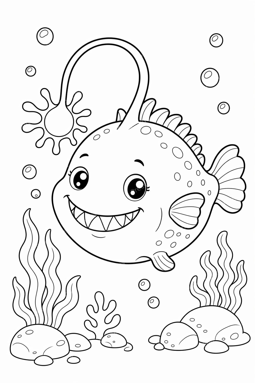 Deep Sea Animal Coloring Pages Printable Bundle for Kids, Cute Ocean Preschool Coloring Pack, Underwater Creatures PDF Set — artwork preview (watermarked)