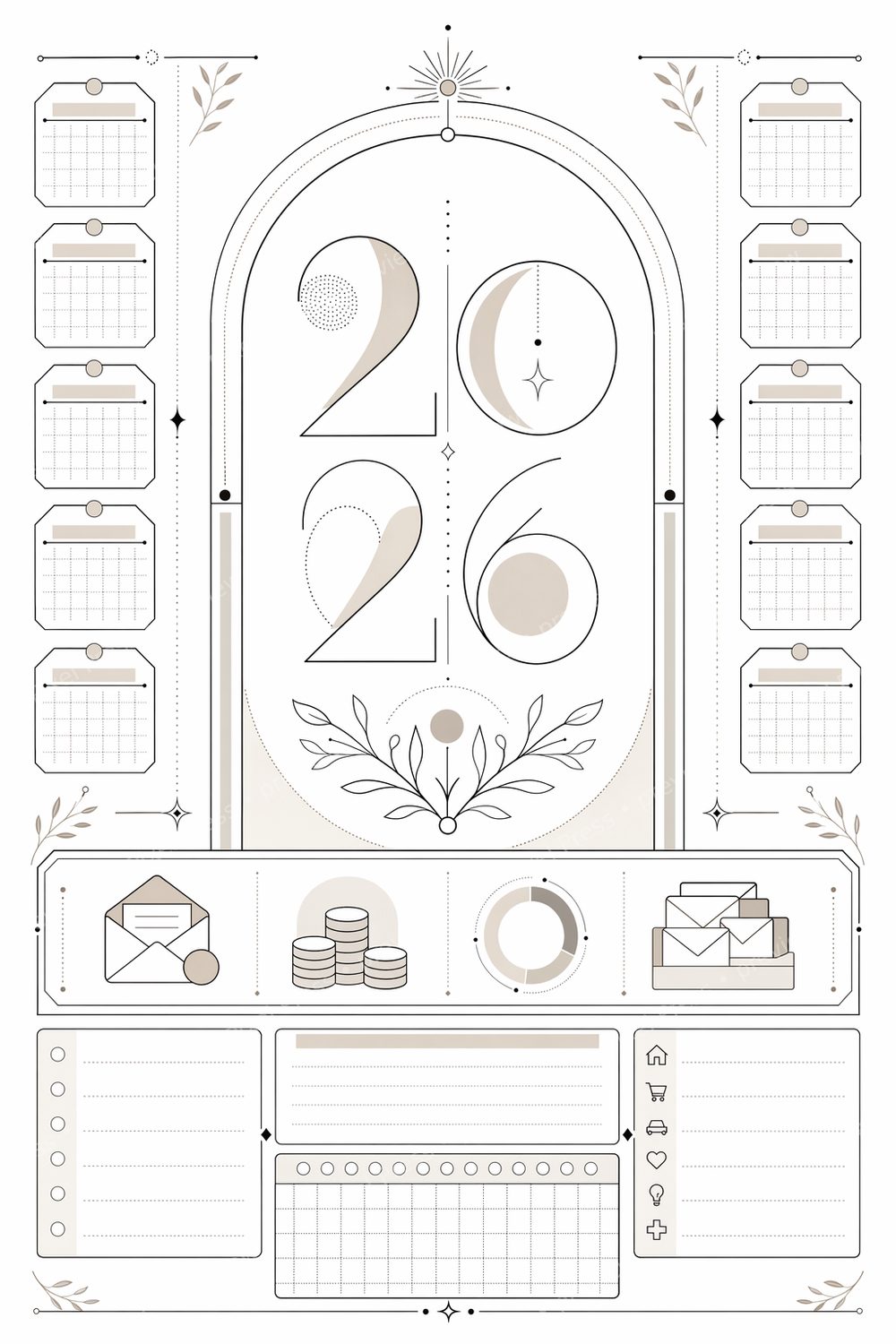 Minimalist 2026 Budget Binder Printable, 2026 Budget Binder PDF, Savings Challenge Tracker Set — artwork preview (watermarked)