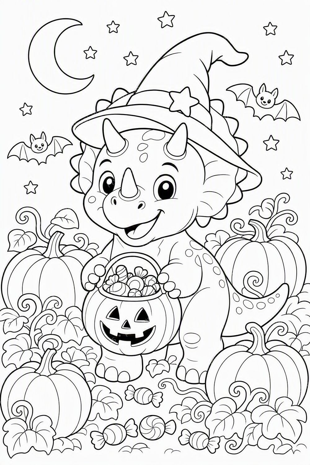 Halloween Dinosaur Coloring Pages Printable Bundle | 8 Cute Dino Halloween Activity Sheets PDF + PNG — artwork preview (watermarked)