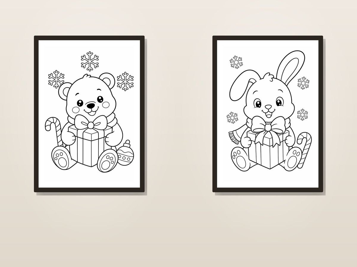 Cute Christmas Animal Coloring Pages Printable For Toddlers And Preschoolers Bundle — 2 Complete Printable Sets