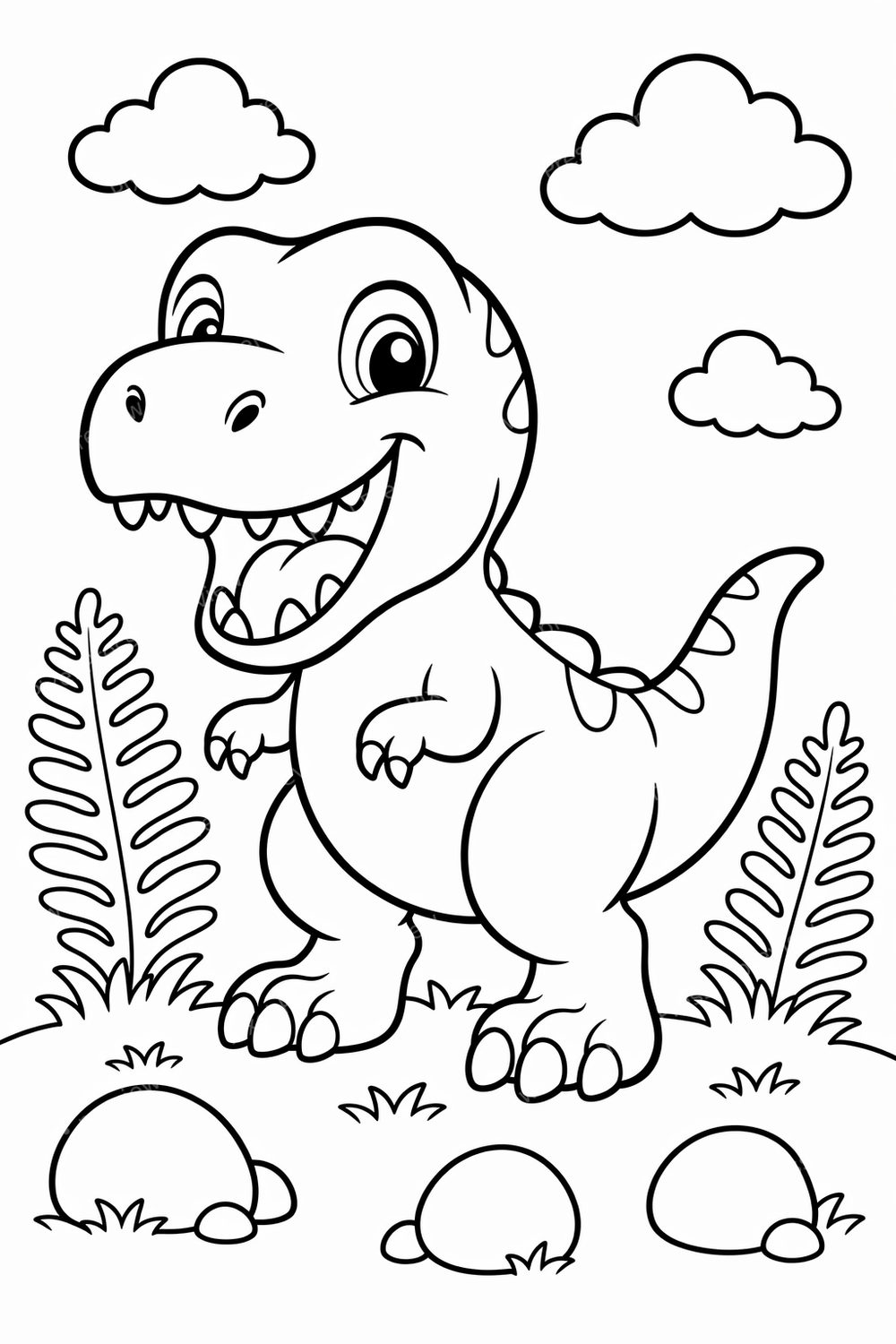 Cute Dinosaur Coloring Pages Printable for Kids Ages 3-8 - 8 Page Dino Coloring Pack PDF — artwork preview (watermarked)