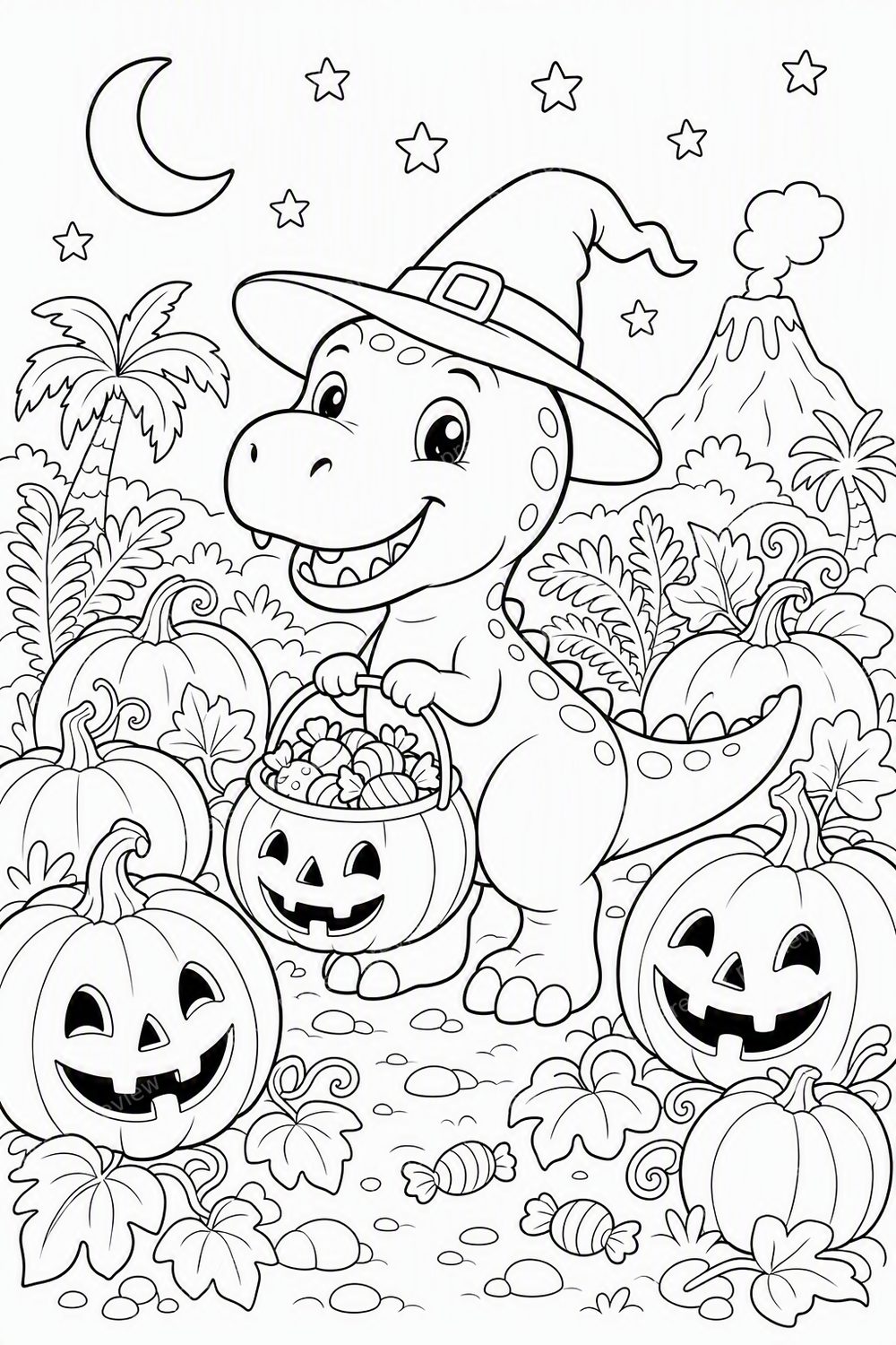 Halloween Dinosaur Coloring Pages Printable – Spooky Cute Dino Trick-or-Treat Pack — artwork preview (watermarked)