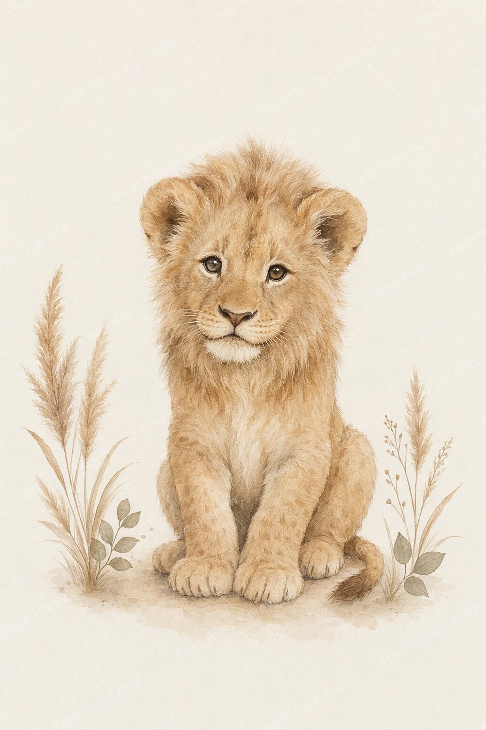 Kinderzimmer Poster Set Boho Neutral Safari Tiere – 6 Beige Tierbilder — artwork preview (watermarked)