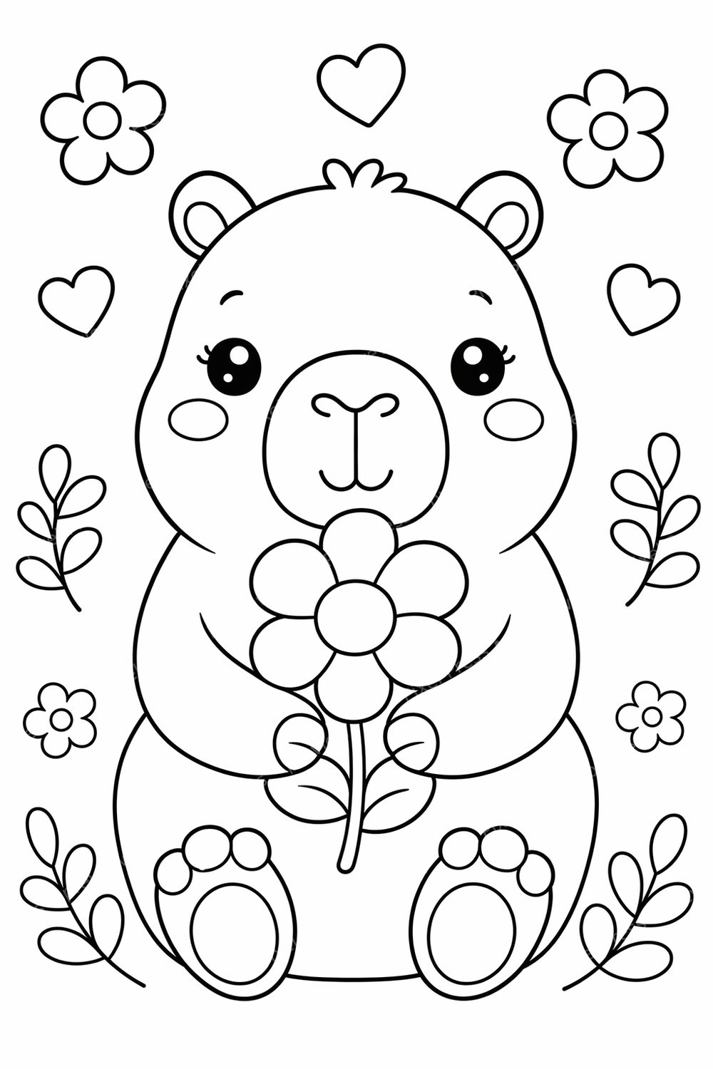 Capivara para Colorir Kit com 8 Desenhos PDF + PNG | Capivaras Fofas Kawaii para Imprimir e Colorir — artwork preview (watermarked)