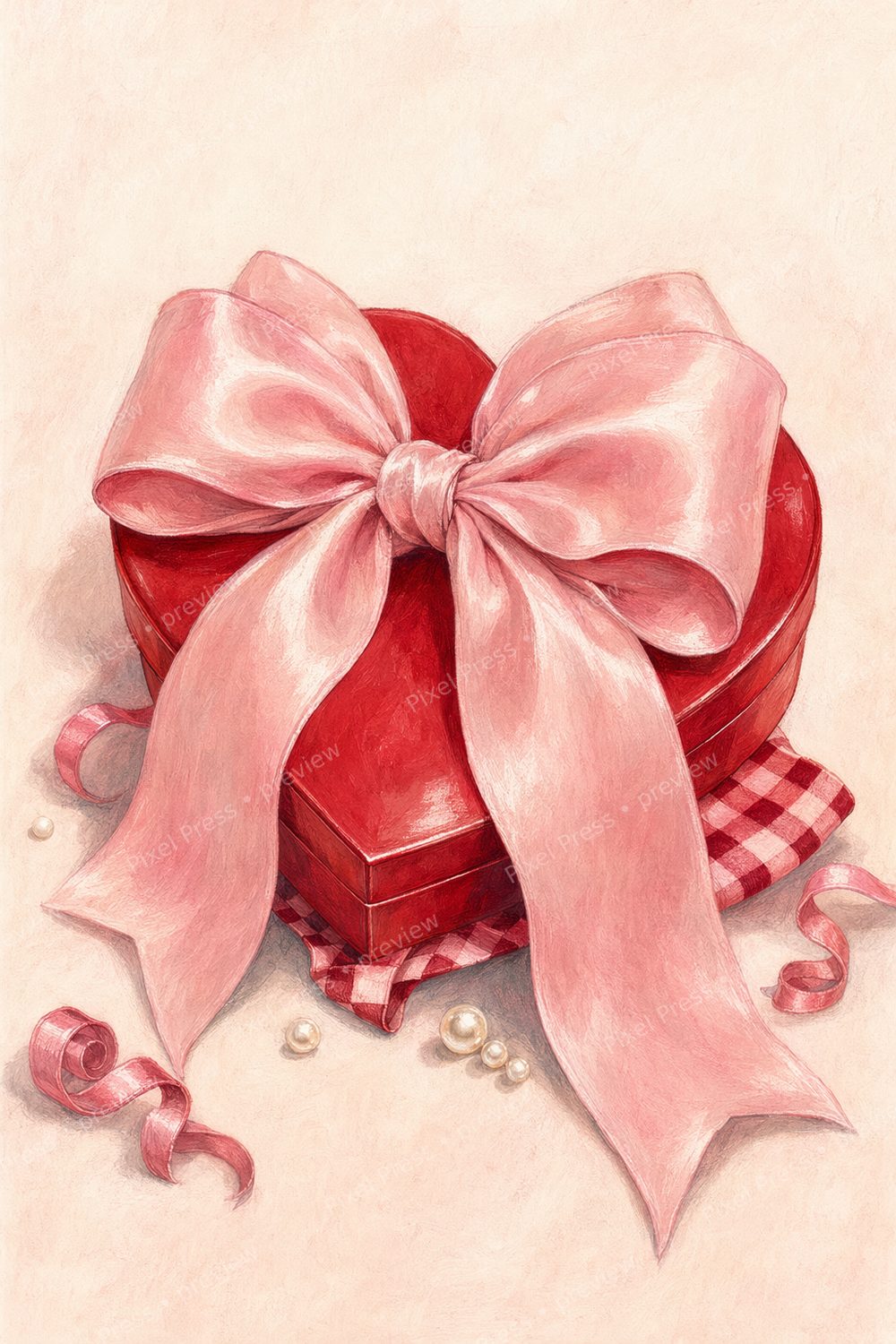 Coquette Valentine Wall Art Printable Set, Pastel Pink Bow & Heart Gallery Wall Bundle — artwork preview (watermarked)