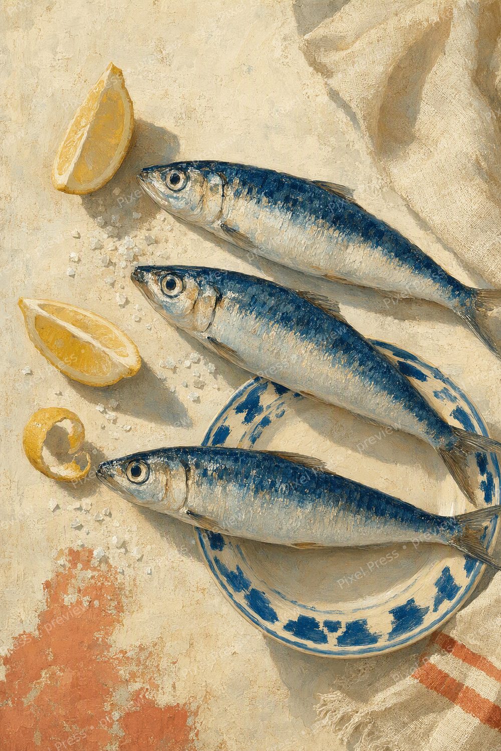 Vintage Sardine Wall Art Printable Set, Coastal Kitchen Fish Market Prints — artwork preview (watermarked)