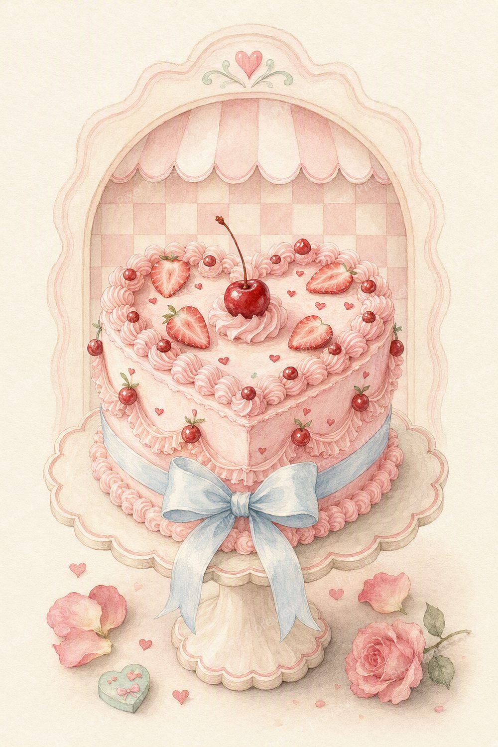 Pastel Valentine’s Dessert Wall Art Printable Set, Pink Coquette Kitchen & Coffee Bar Decor — artwork preview (watermarked)